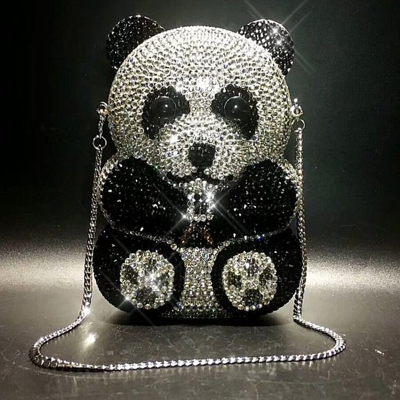 Sparkling Bling Things Handbags - NEW Sparkling Bling Crystal Rhinestone Panda Bear Bag Clutch Purse +Gift